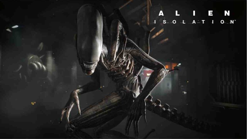 Alien: Isolation (2014) gameplay poster where alien is creepingly looking at the audience.