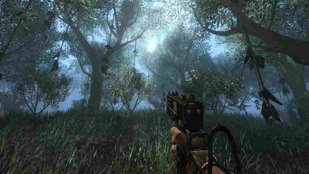 Player exploring African savannah with fire spreading in Far Cry 2 action shooter game