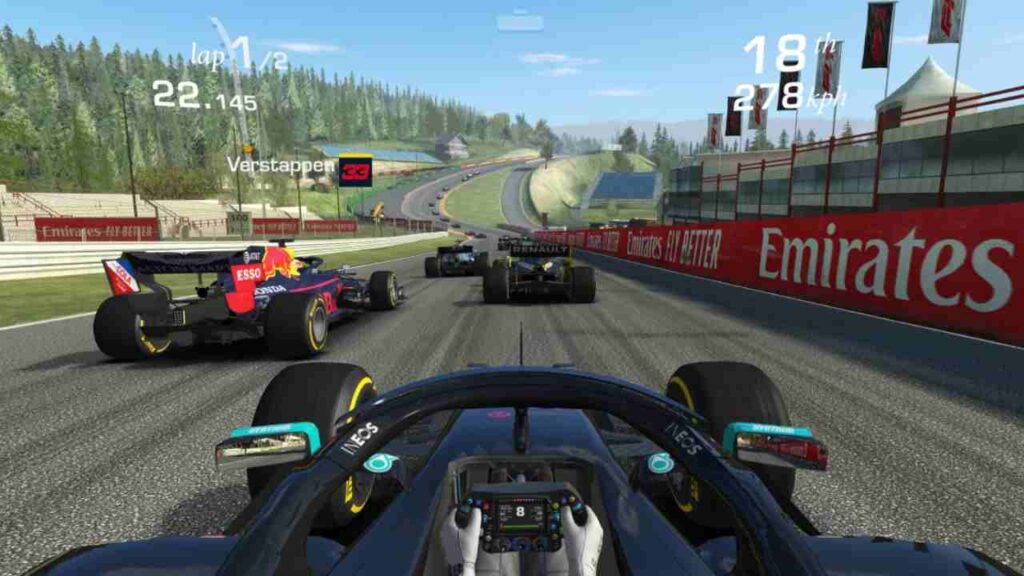 Real Racing 3 gameplay from first person point of view driving F1 Car in a race. 