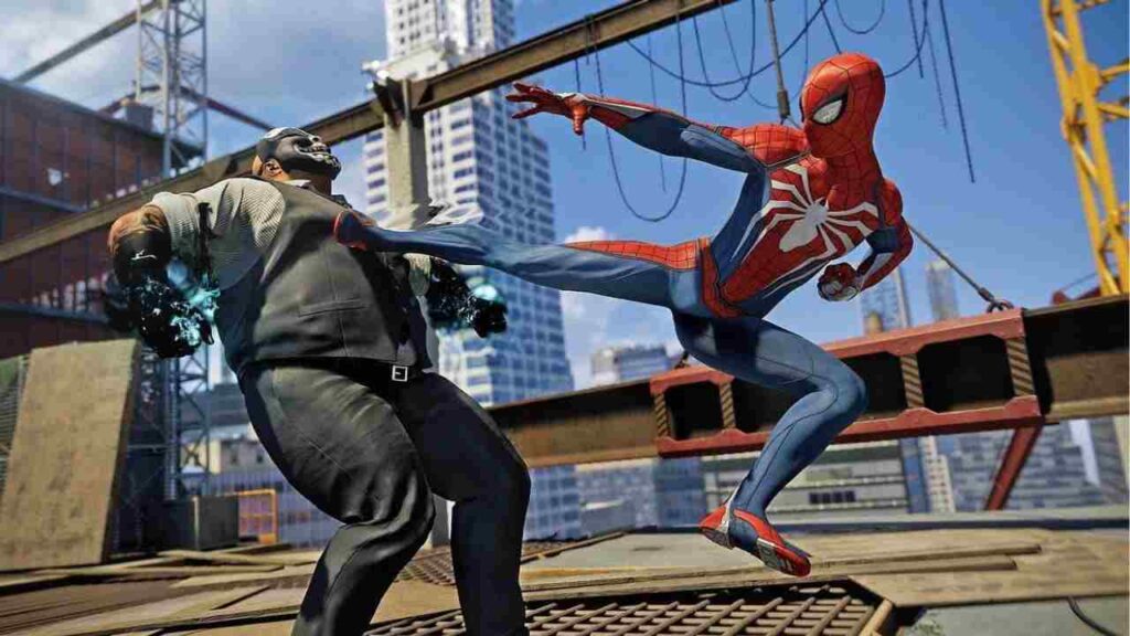 In Spider-man 2018 game our own spiderman kicking an enemy