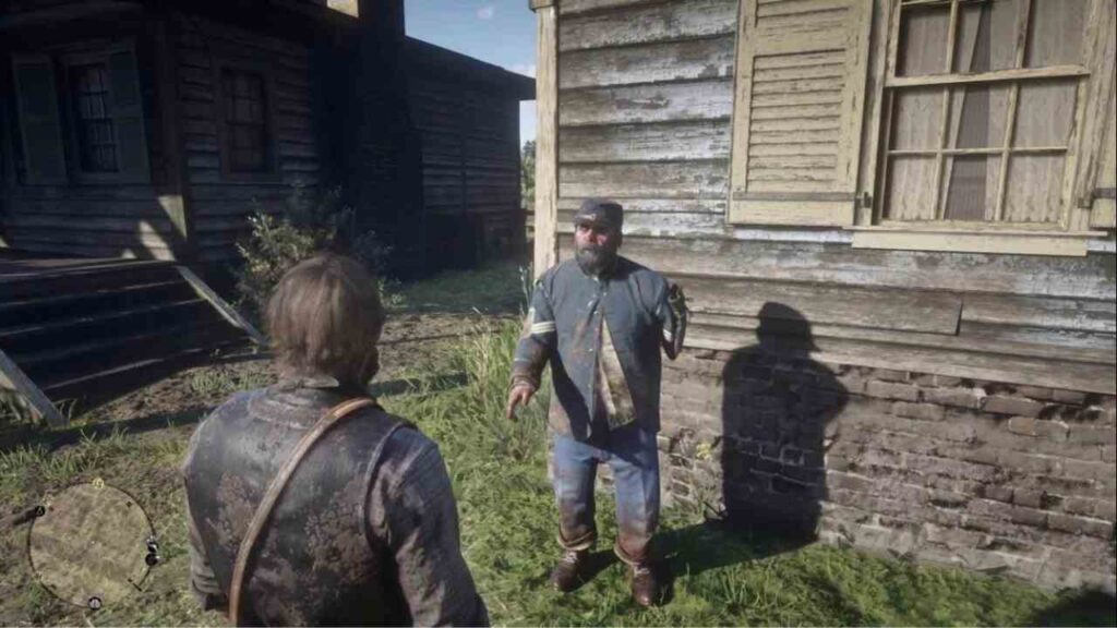 Arthur Morgan interacting with NPCs in RDR2. 