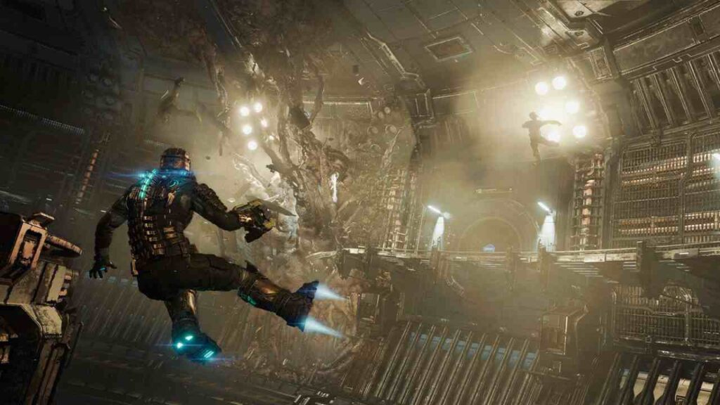Isaac Clarke battling Necromorphs aboard the USG Ishimura in Dead Space survival horror game