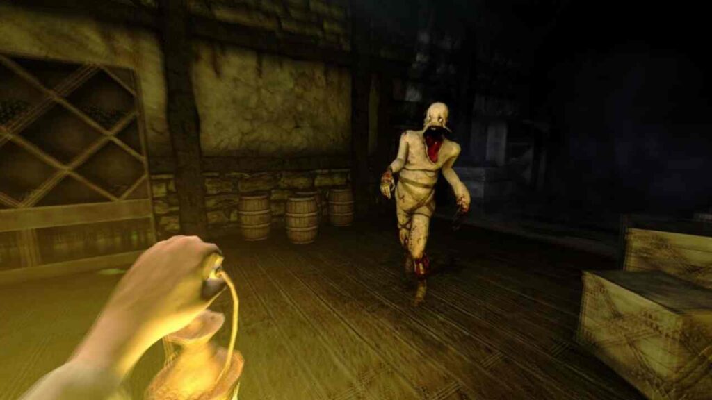 Exploring dark castle halls in Amnesia The Dark Descent, a classic survival horror video game