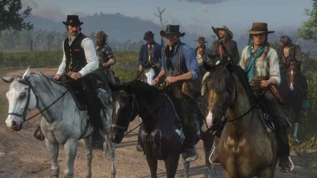 Horses in RDR2 and characters like Arthur Morgan, Dutch, Addie Sadler, and other gang members. 