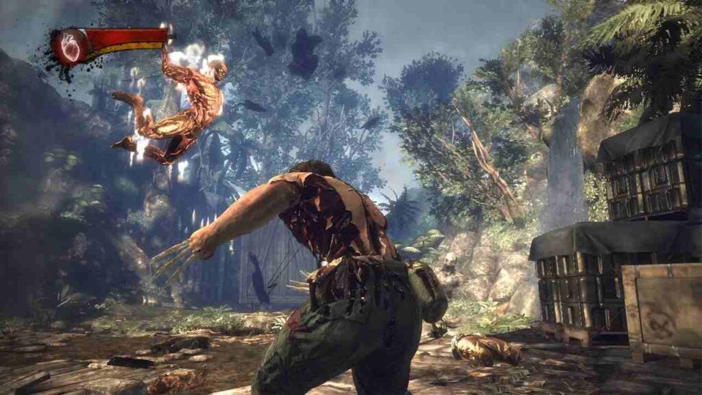 X-Men Origins: Wolverine (2009): Wolverine fighting enemies in the gameplay screenshot. 