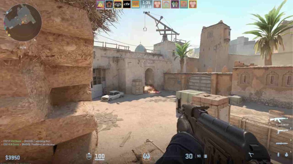 Counter-Strike 2 (CS2) gameplay as a terrorist.