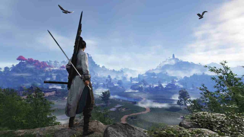 Where Winds Meet gameplay screenshot where player is standing with his sword.